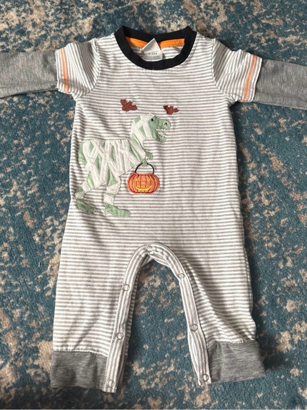 Halloween Dinousar Striped Gray & White Dino One-Piece for Kids